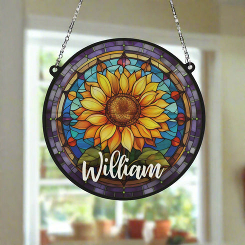 Sunflower Personalised Stained Glass Effect Suncatcher